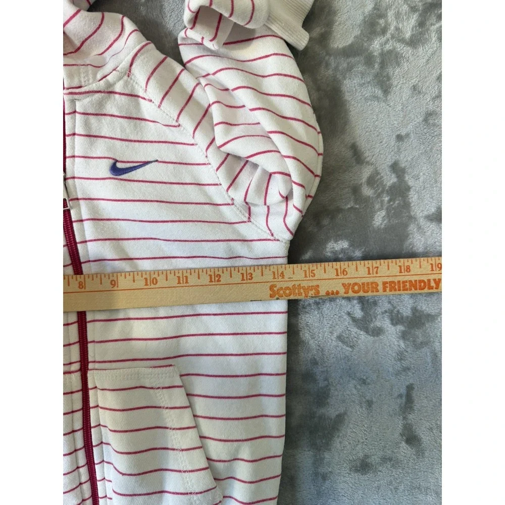 Nike Girls 6X Full Zip Hoodie Pink White Stripe Fleece Swoosh Youth Jacket